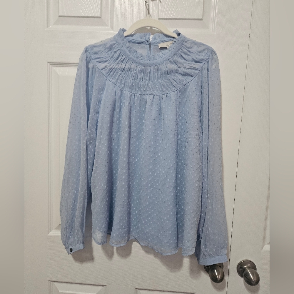 Loft Light Blue Swiss Dot Blouse XL